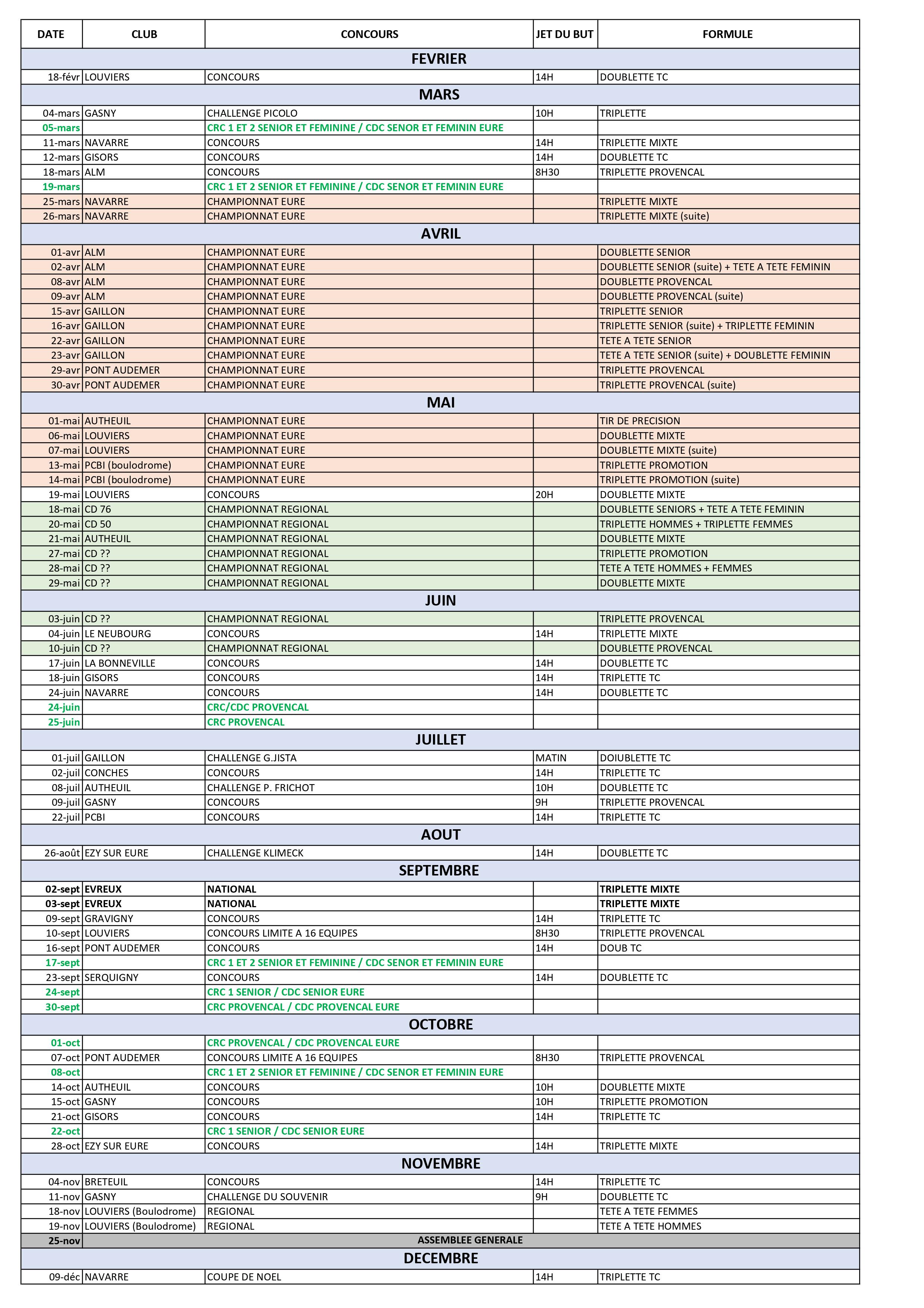 calendrier senior 2023