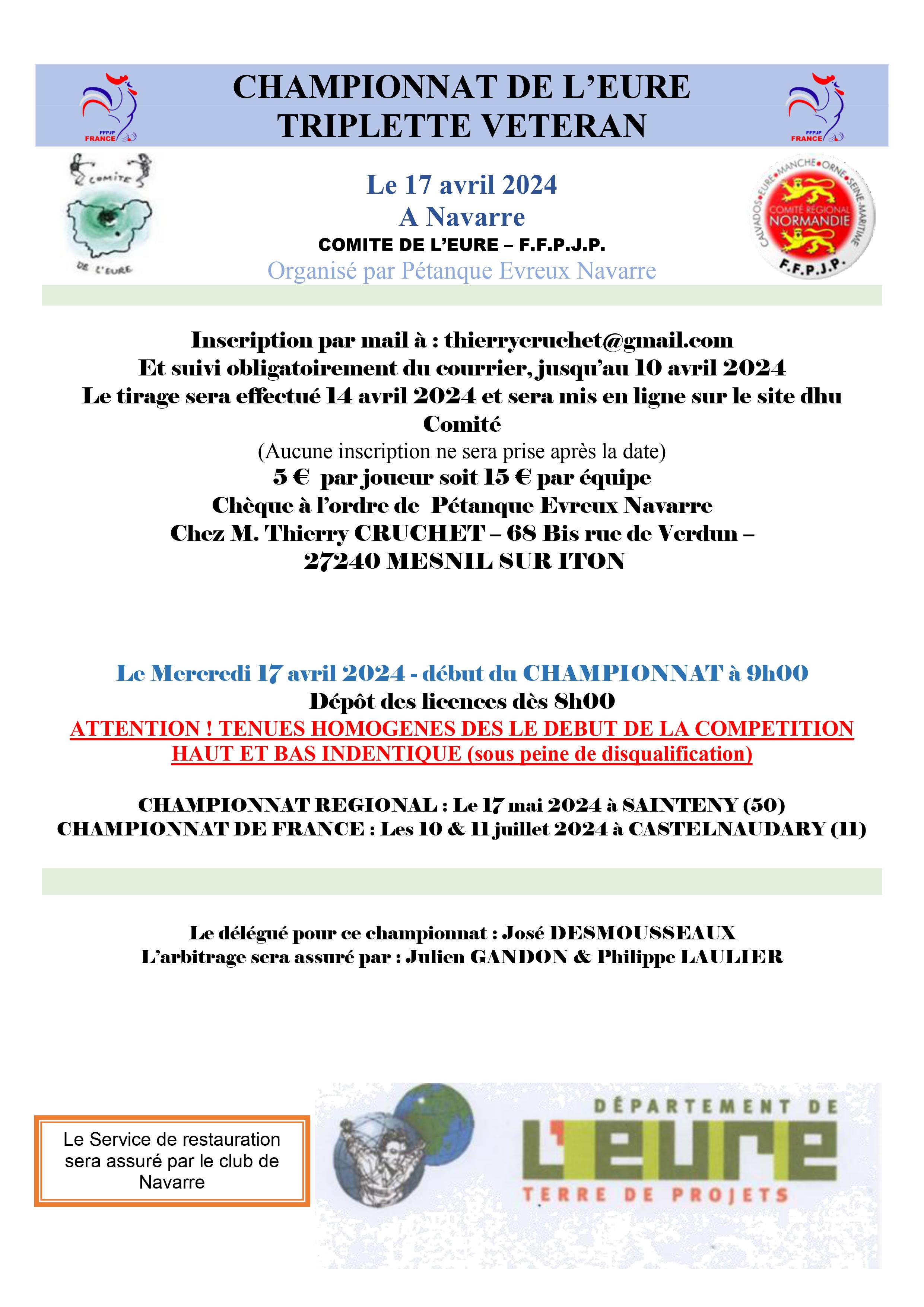 CHAMPIONNAT DE L’EURE TRIPLETTE VETERANS CHAMPIONNAT DE L’EURE TRIPLETTE VETERANS