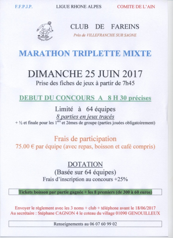 Marathon triplette mixte à FAREINS.