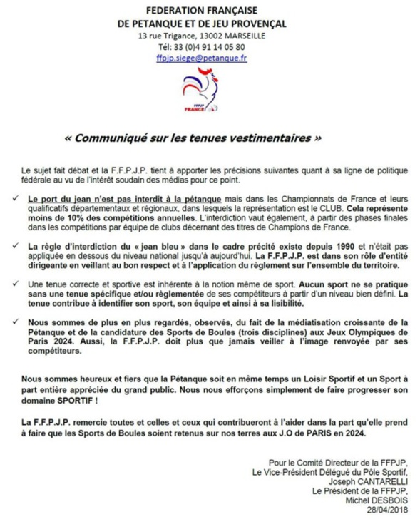 Communiqué de la FFPJP Communiqué de la FFPJP