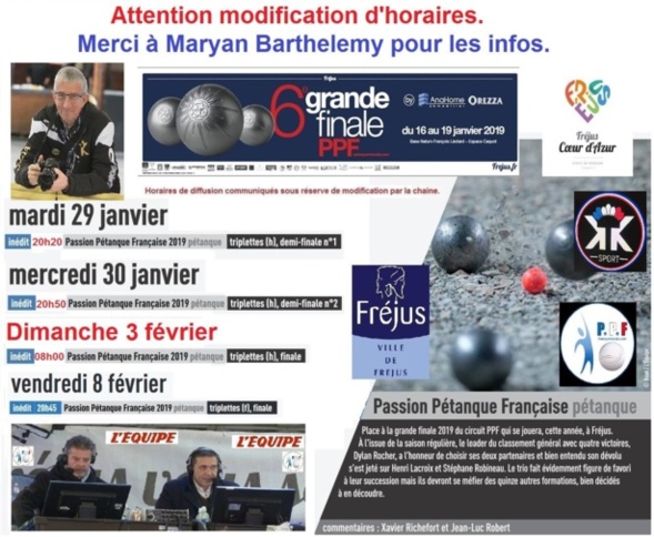 Modification du programme de l'EQUIPE TV ( finale PPF 2019)