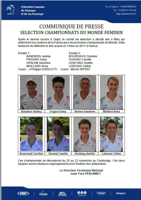 Sélection pour les championnats du monde triplette féminin. Sélection pour les championnats du monde triplette féminin.