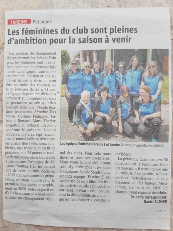 Les féminines à la une du PROGRES !!!!