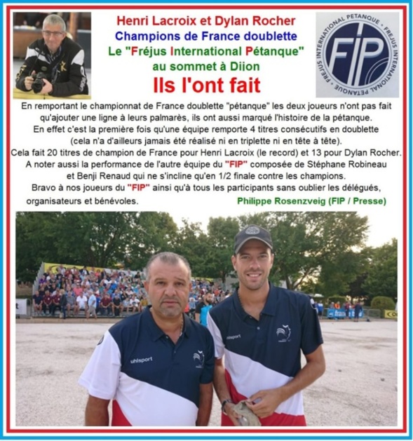 Résultat championnat de France doublette masculin.