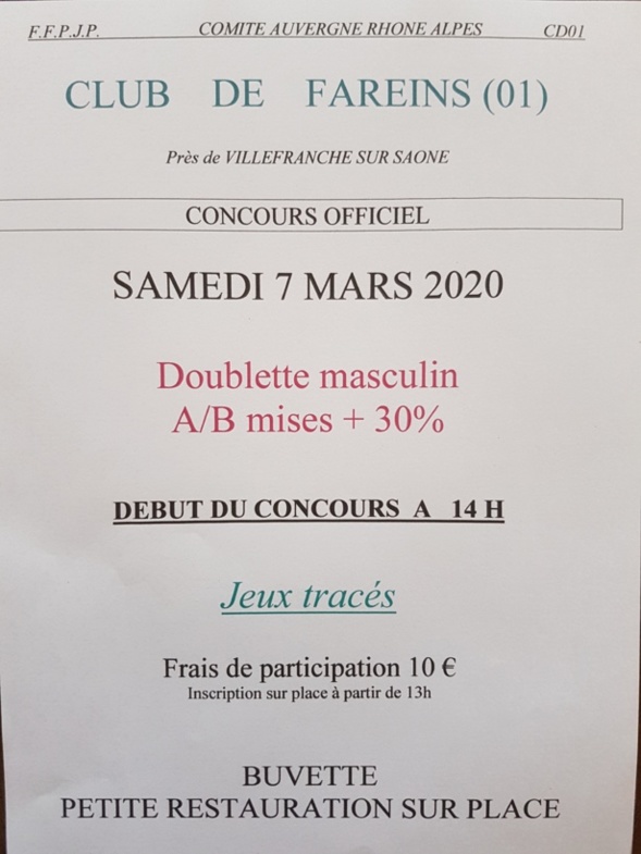 Concours à FAREINS samedi 7/03.