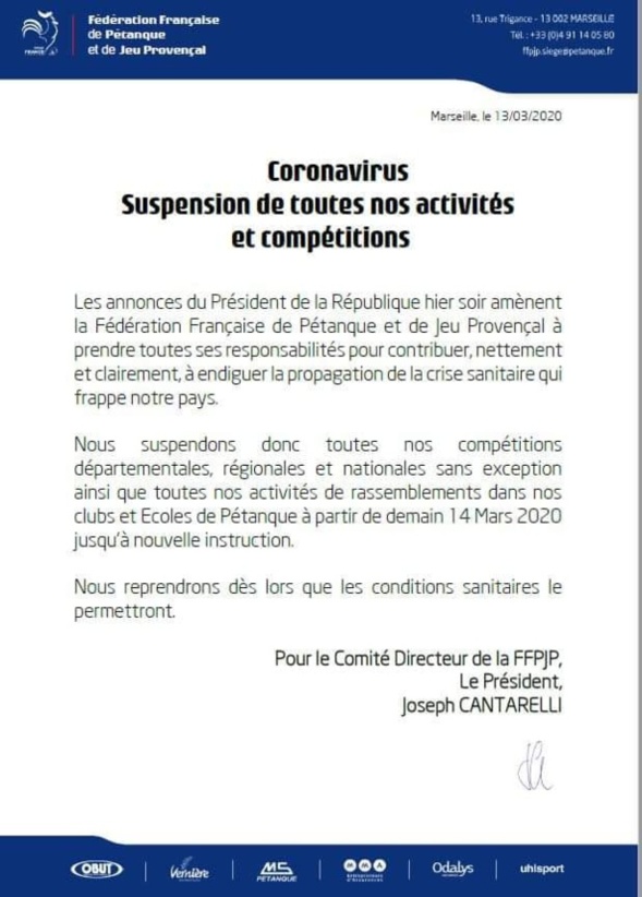 Toutes les compétitions sont annulées . Toutes les compétitions sont annulées .