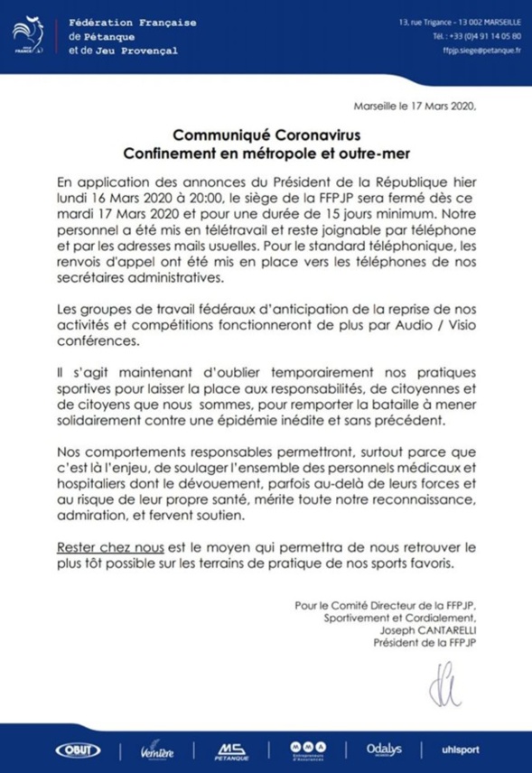 4ème communiqué de la FFPJP.