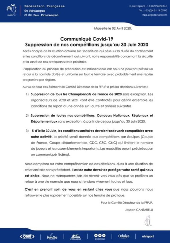 6ème communiqué de la FFPJP