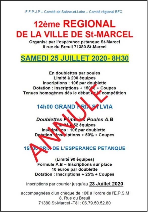 Annulation à SAINT GERMAIN DU PLAIN et SAINT MARCEL.