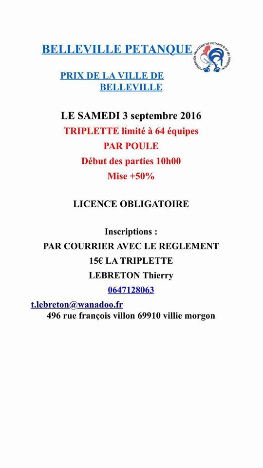 Prix de la ville de BELLEVILLE SUR SAONE Prix de la ville de BELLEVILLE SUR SAONE
