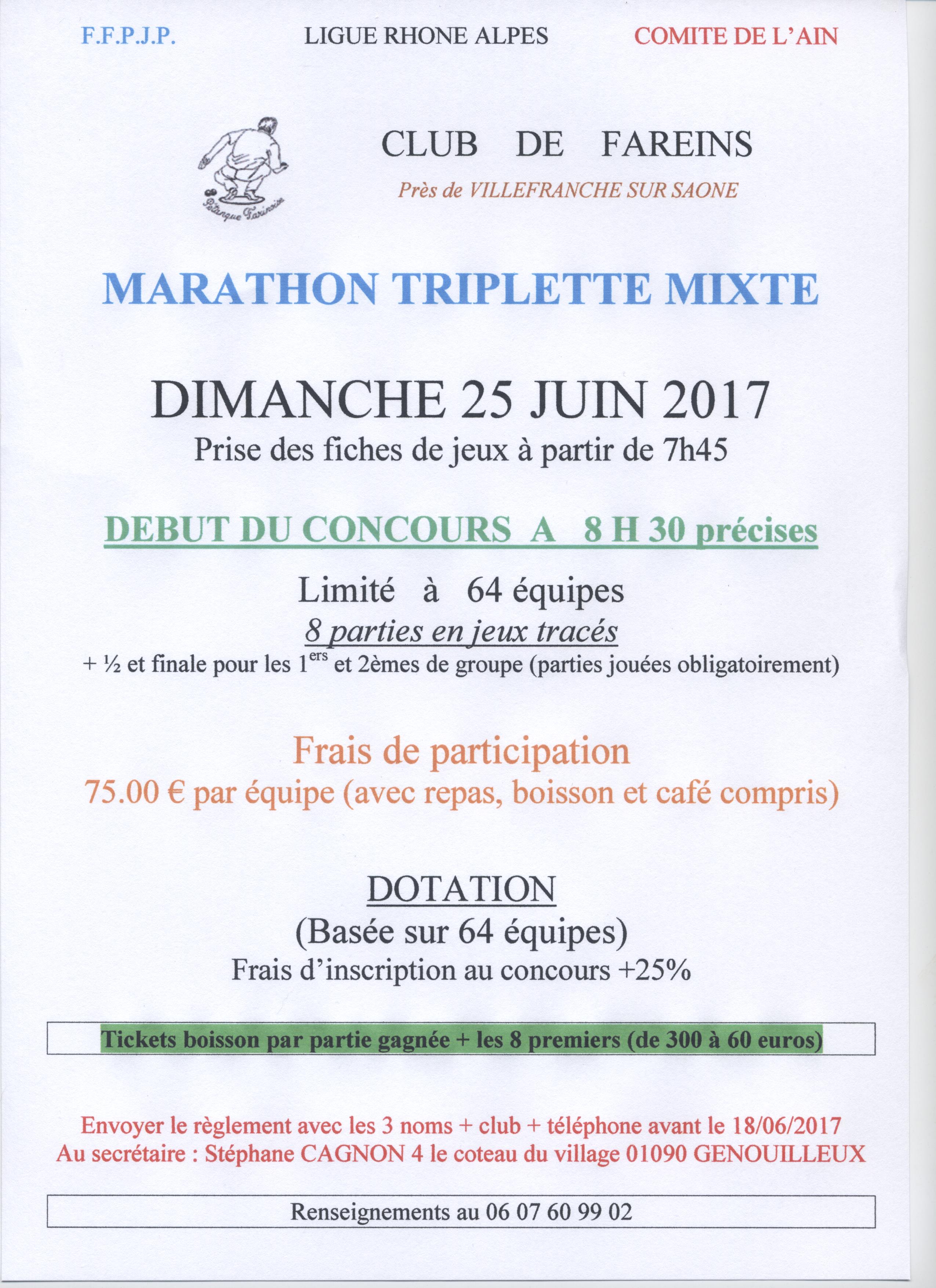 Marathon triplette mixte à FAREINS.