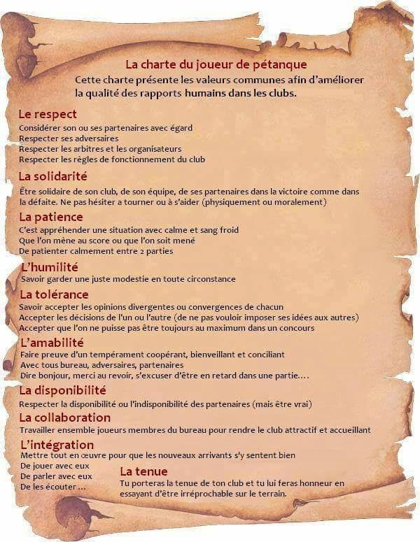Un exemple de charte de la pétanque. Un exemple de charte de la pétanque.