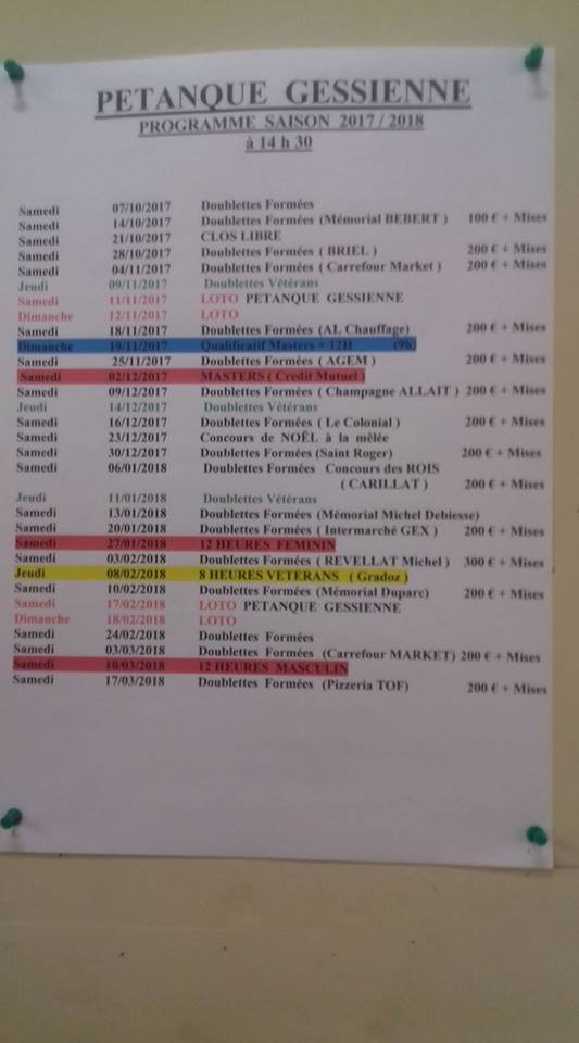 Programme à GEX pour cet hiver. Programme à GEX pour cet hiver.