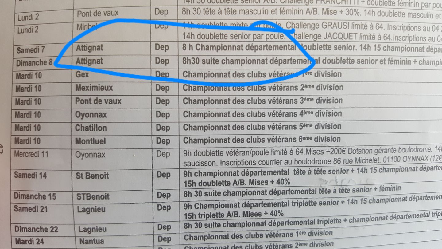 ATTENTION !!!!!! championnat doublette ATTENTION !!!!!! championnat doublette