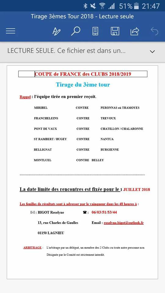 Tirage 2ème et 3ème tour départemental coupe de France 2018/2019. Tirage 2ème et 3ème tour départemental coupe de France 2018/2019.