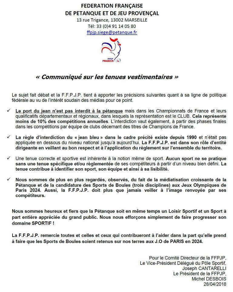 Communiqué de la FFPJP Communiqué de la FFPJP