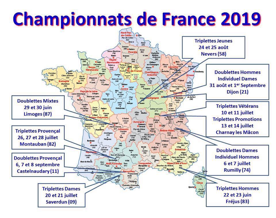 La carte des championnats de France 2019.