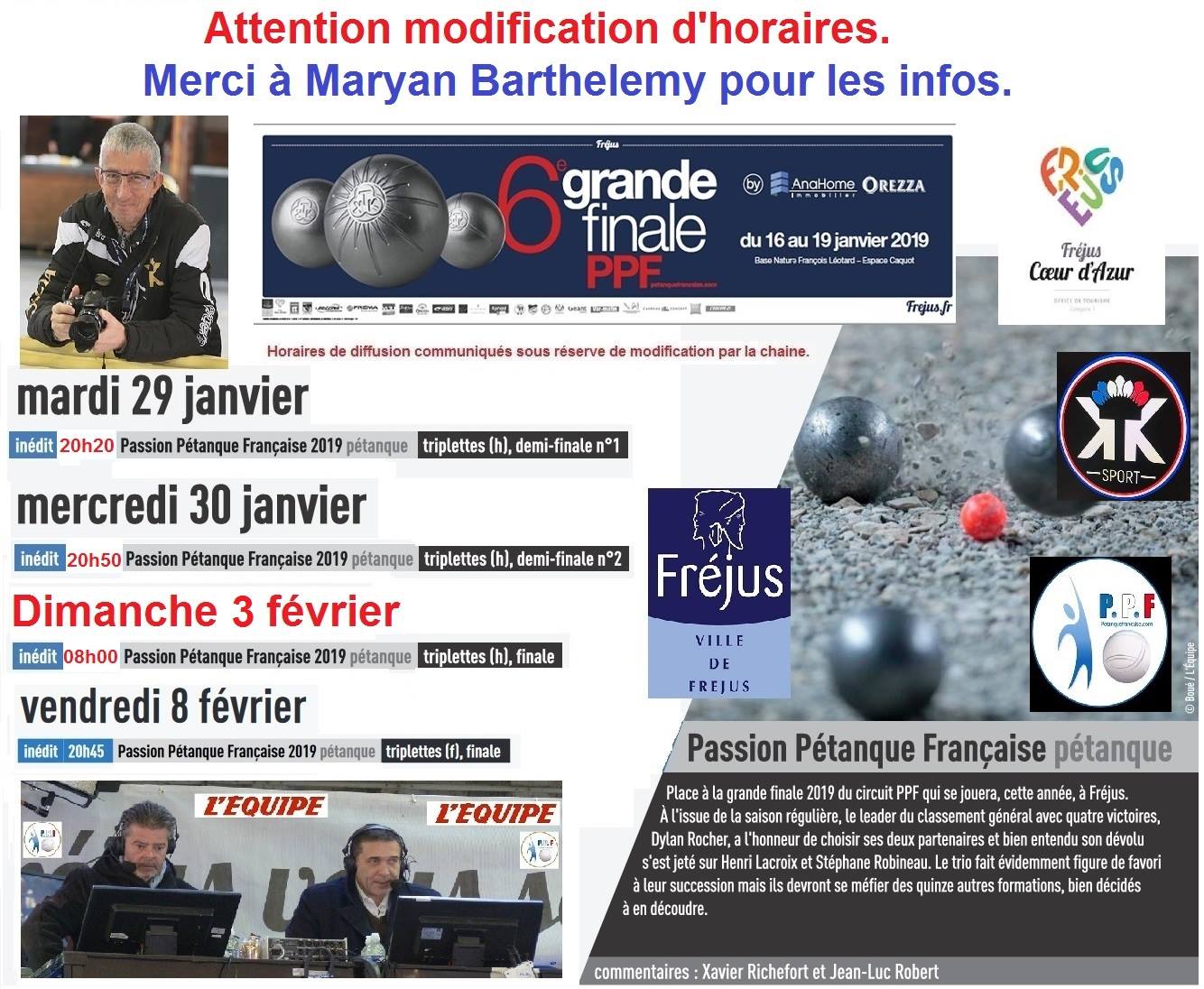Modification du programme de l'EQUIPE TV ( finale PPF 2019)