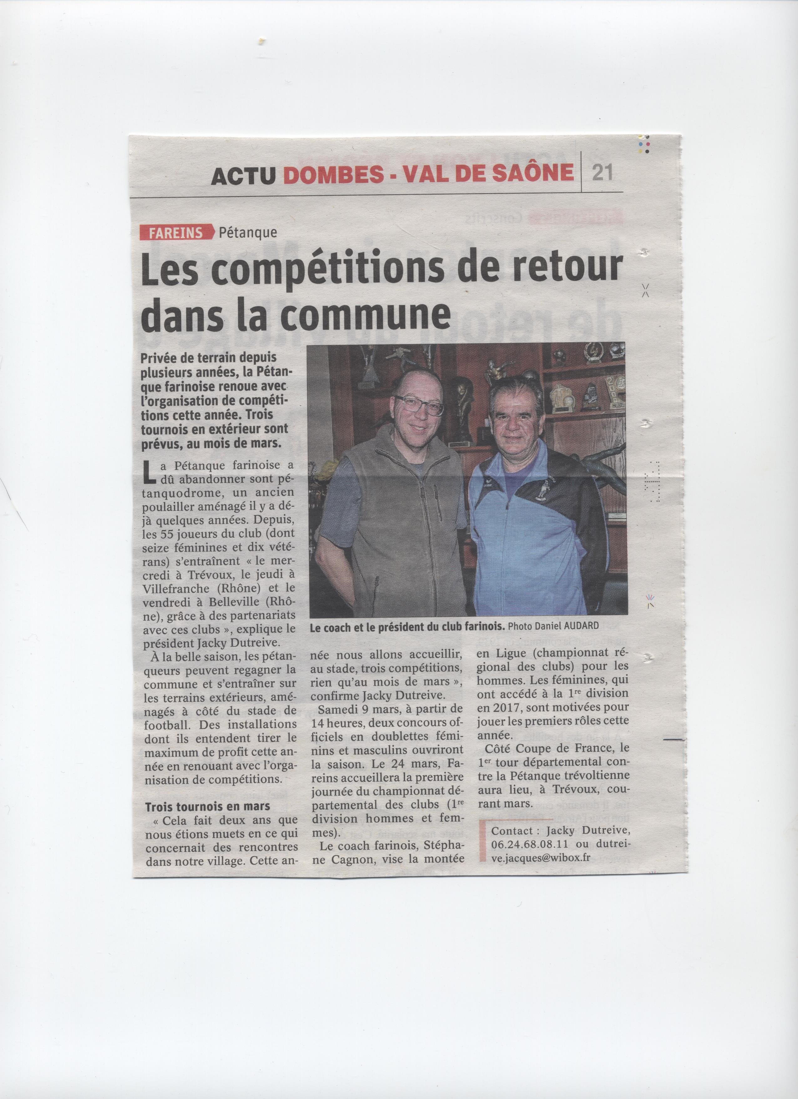 Article dans LE PROGRES.