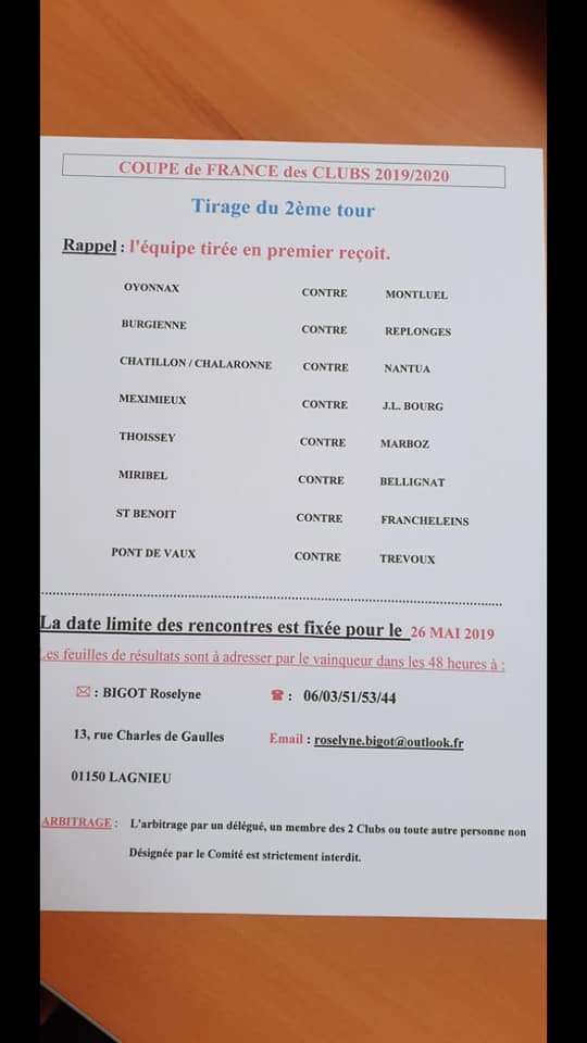 2ème tour départemental coupe de France 2019/2020. 2ème tour départemental coupe de France 2019/2020.
