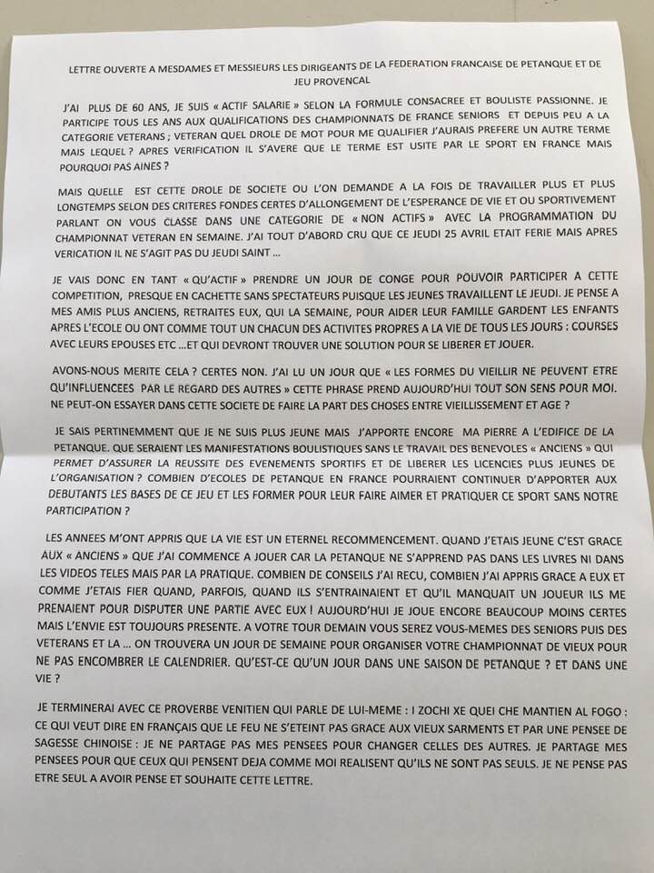 Lettre ouverte d'un vétéran à la FFPJP !!!!! Lettre ouverte d'un vétéran à la FFPJP !!!!!