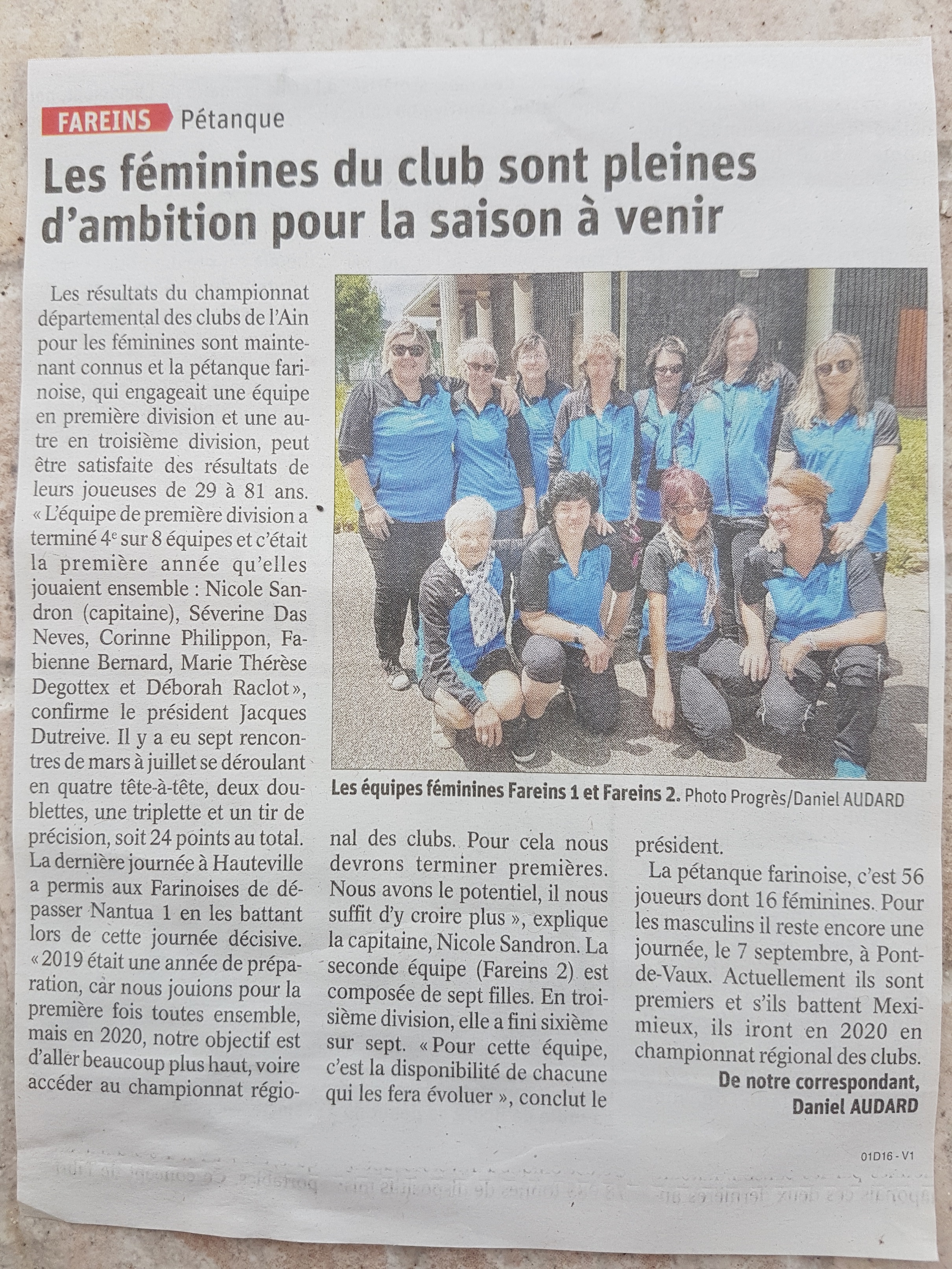 Les féminines à la une du PROGRES !!!!