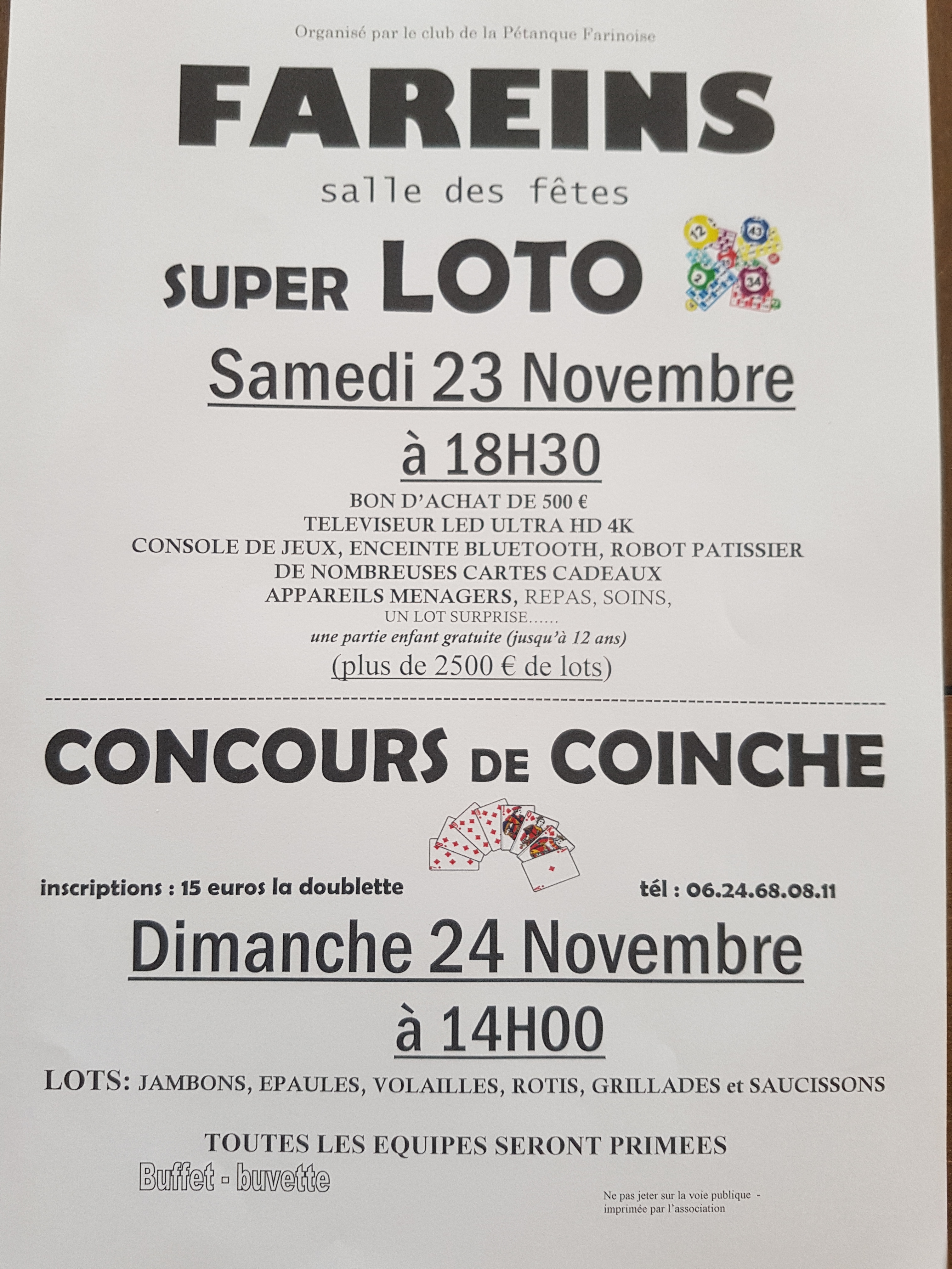 Super loto et concours de coinche 2019. Super loto et concours de coinche 2019.