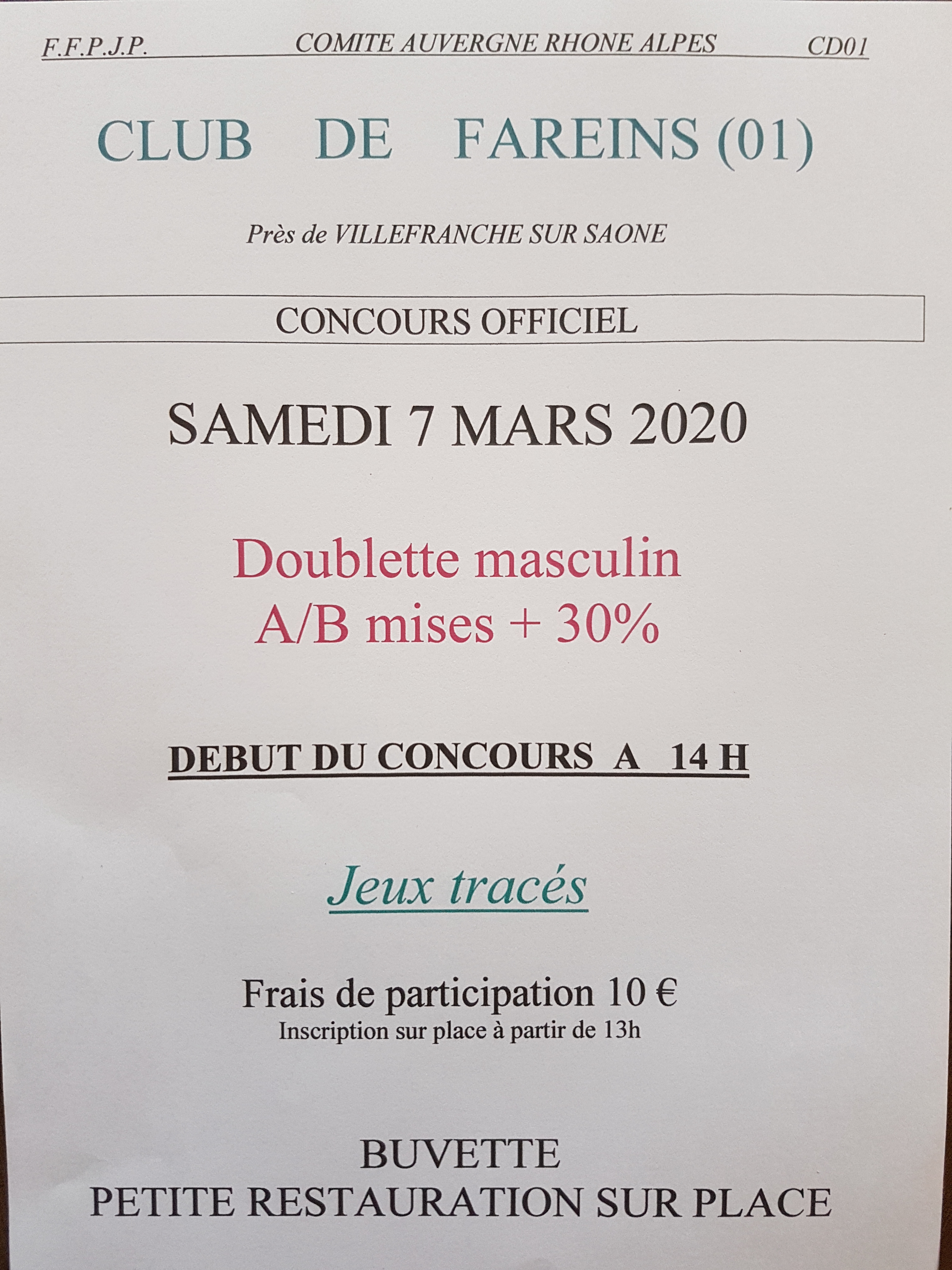 Concours à FAREINS samedi 7/03.