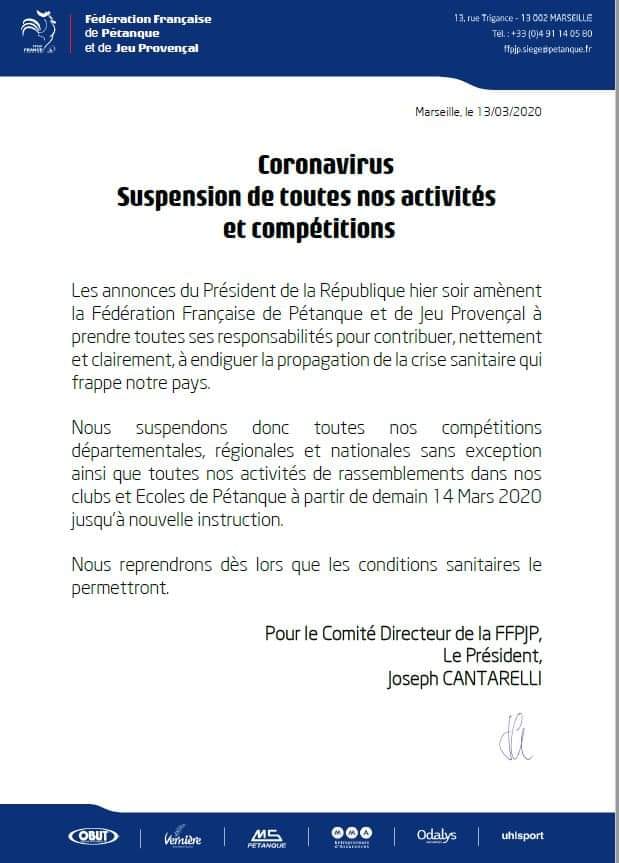 Toutes les compétitions sont annulées . Toutes les compétitions sont annulées .