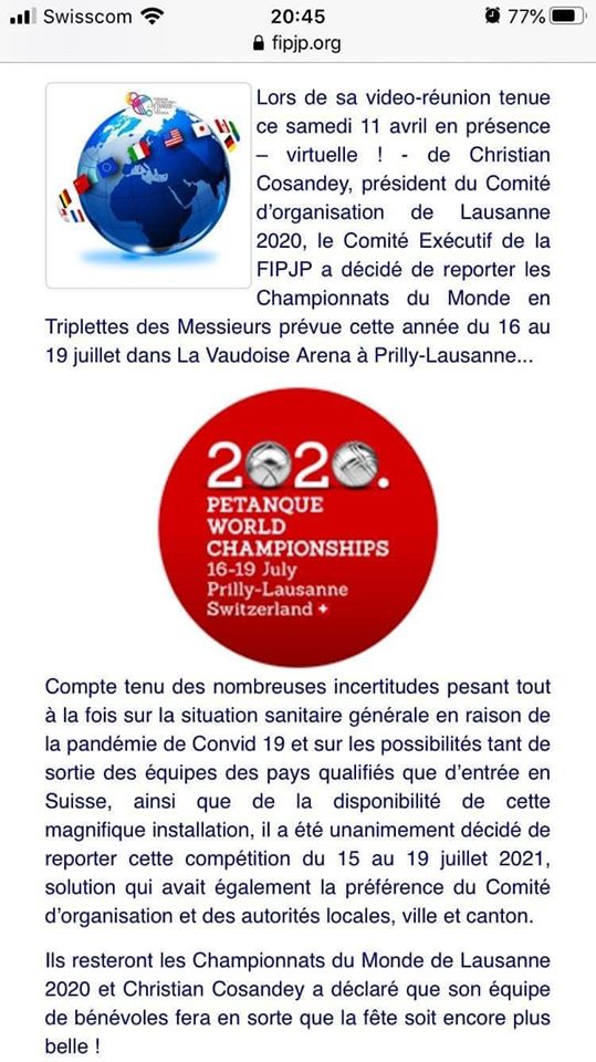 Report des championnats du monde 2020. Report des championnats du monde 2020.