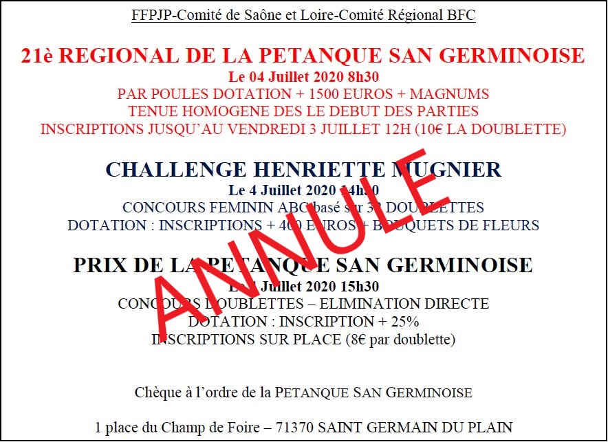 Annulation à SAINT GERMAIN DU PLAIN et SAINT MARCEL.