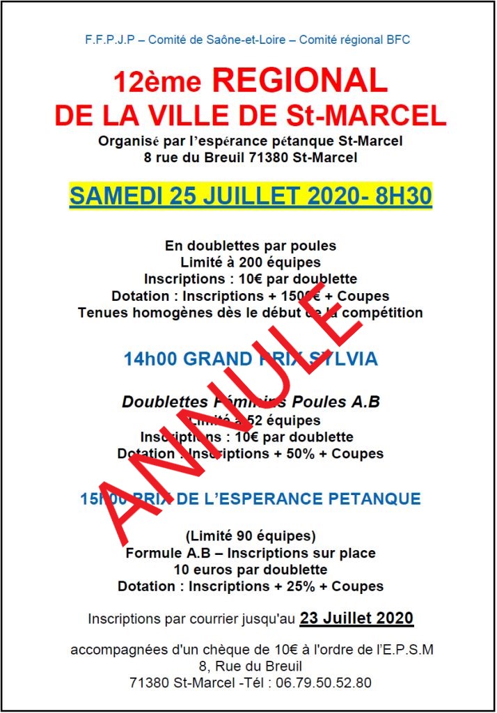 Annulation à SAINT GERMAIN DU PLAIN et SAINT MARCEL.