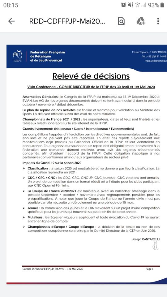 Relevé de décisions de la FFPJP. Relevé de décisions de la FFPJP.