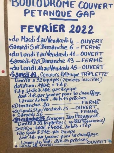 CONCOURS PETANQUE TRIPLETTE SAMEDI 19 FEVRIER 2022