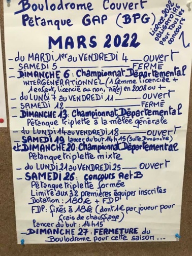 CONCOURS PETANQUE TRIPLETTE FORMEE DU SAMEDI 26 MARS 2022 CONCOURS PETANQUE TRIPLETTE FORMEE DU SAMEDI 26 MARS 2022