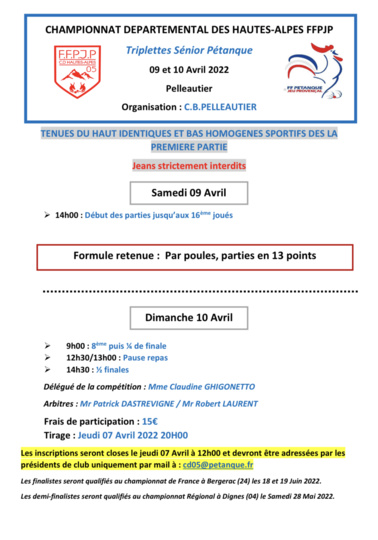 QUALIFICATIF PETANQUE TRIPLETTE HOMME ET FEMME A PELLEAUTIER