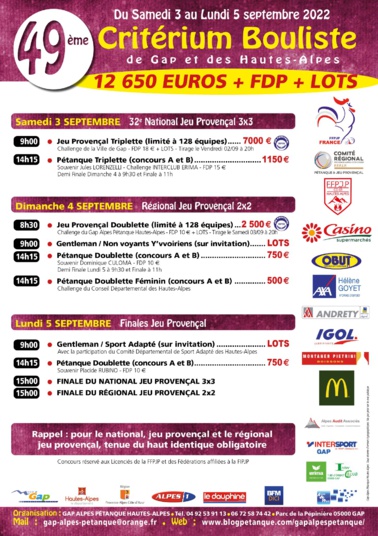 49ème CRITERIUM BOULISTE de la ville de GAP et des HAUTES-ALPES 49ème CRITERIUM BOULISTE de la ville de GAP et des HAUTES-ALPES