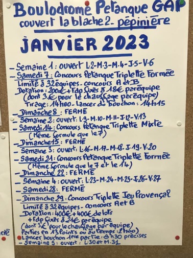 CONCOURS JEU PROVENCAL TRIPLETTE FORMEE DU DIMANCHE 29 JANVIER 2023. ANNULE..ANNULE..ANNULE..ANNULE..