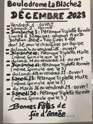 INSCRITS AUX CONCOURS DE PETANQUE DU MOIS DE DECEMBRE 2023 INSCRITS AUX CONCOURS DE PETANQUE DU MOIS DE DECEMBRE 2023