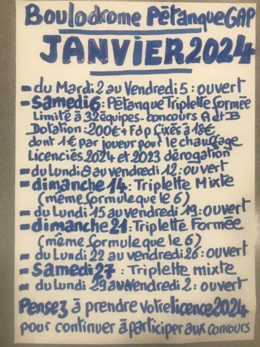 INSCRITS AUX CONCOURS DE PETANQUE DU MOIS DE JANVIER 2024 INSCRITS AUX CONCOURS DE PETANQUE DU MOIS DE JANVIER 2024
