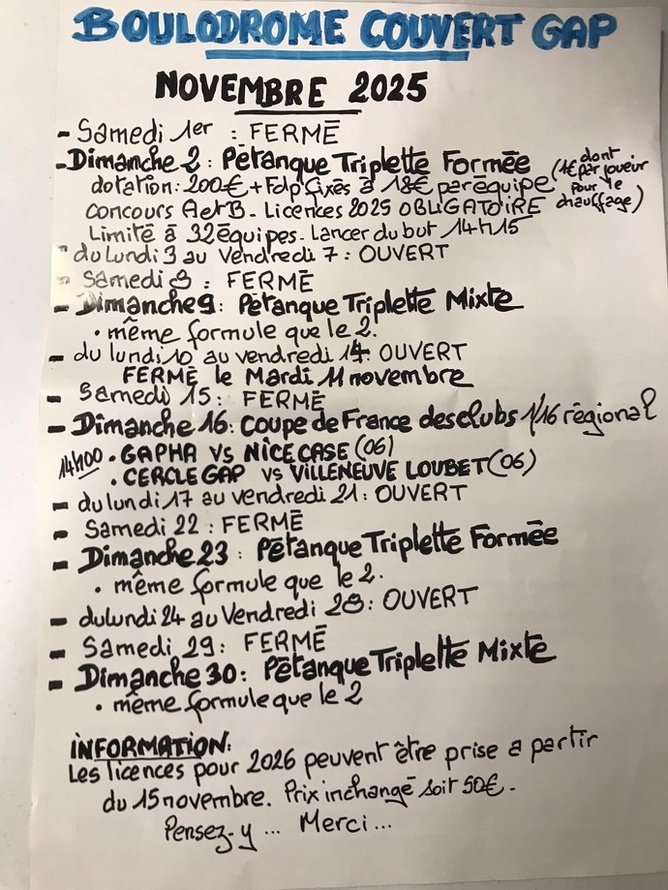 CONCOURS DU MOIS DE NOVEMBRE 2025 - LISTE DES INSCRITS -