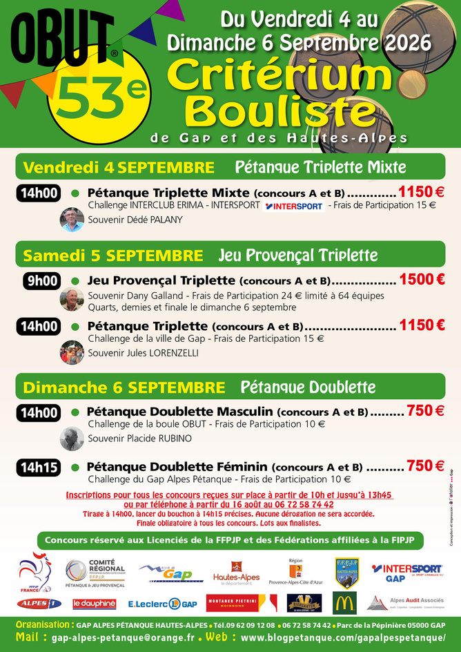 53ème CRITERIUM BOULISTE DE GAP et des HAUTES-ALPES