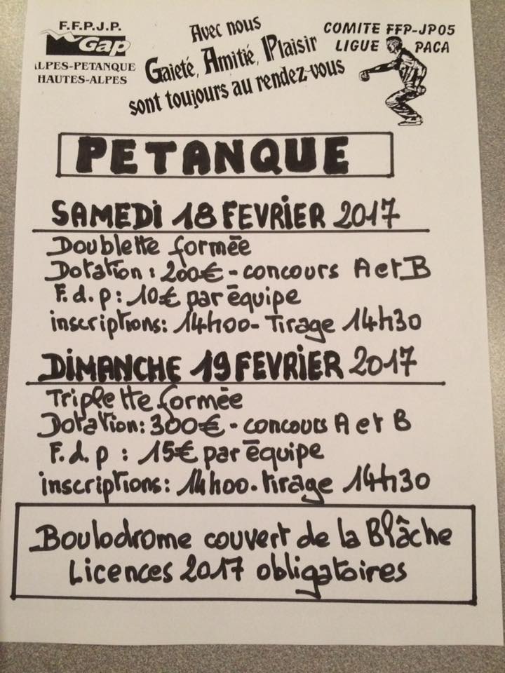 PETANQUE les 18 et 19 FEVRIER à la Blache PETANQUE les 18 et 19 FEVRIER à la Blache
