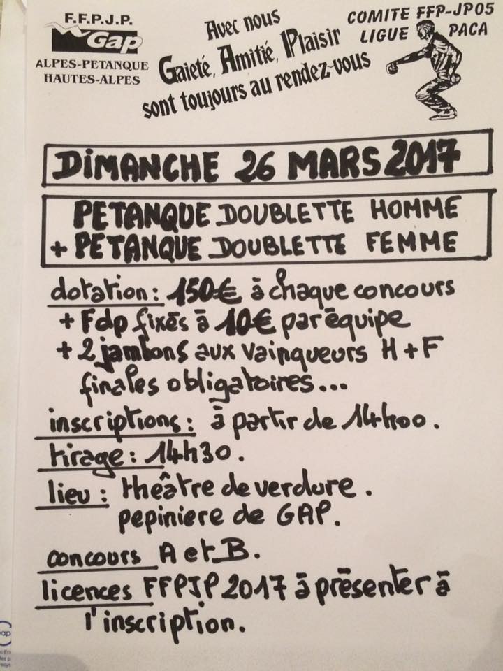 CONCOURS AU GAPHA DIMANCHE 26 MARS 2017 CONCOURS AU GAPHA DIMANCHE 26 MARS 2017