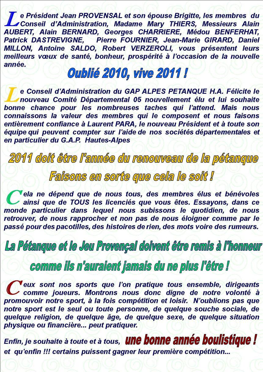 Les voeux du Conseil d'Administration Les voeux du Conseil d'Administration