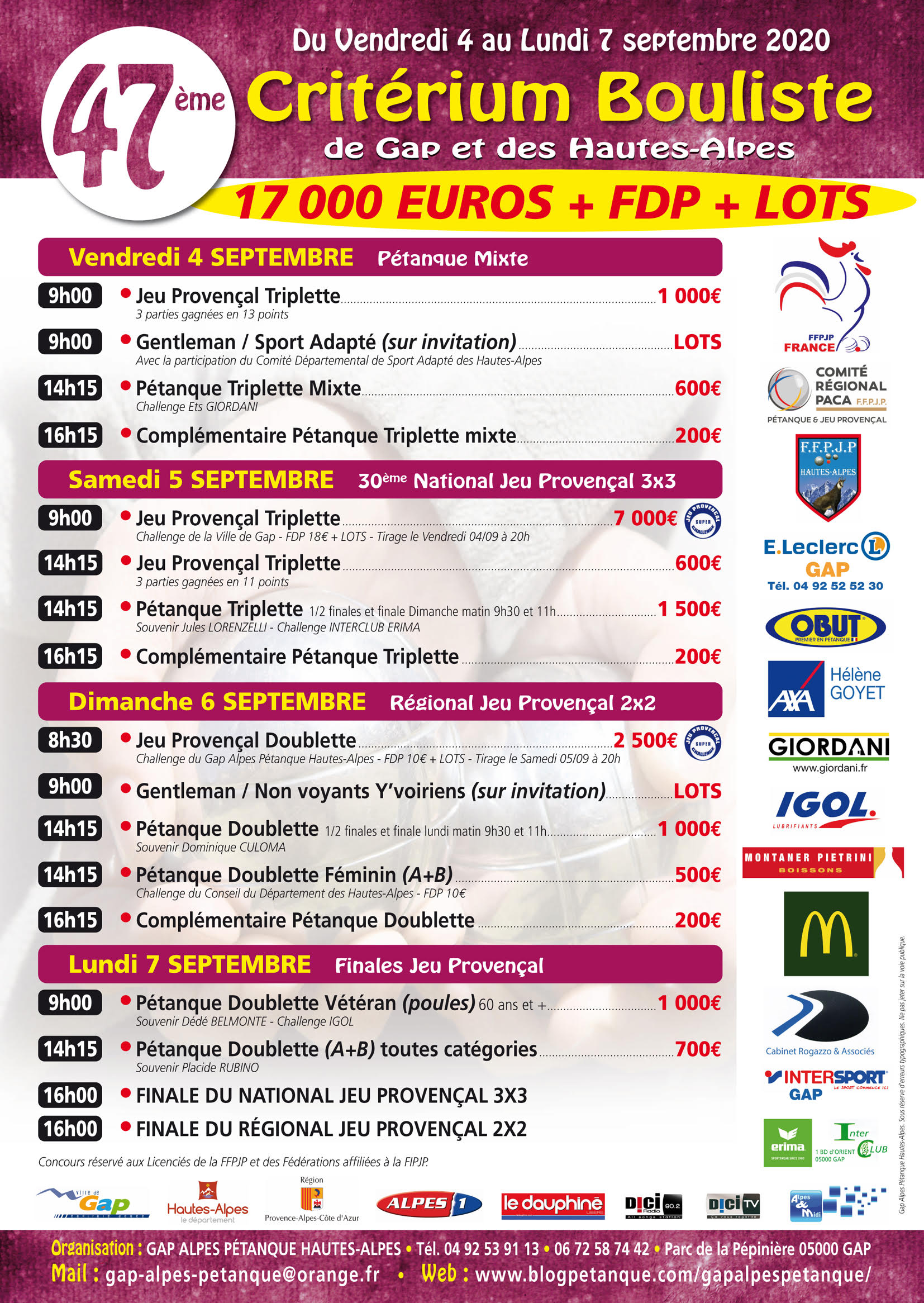 PROJETd'AFFICHE du 47ème CRITERIUM BOULISTE de la ville de GAP et des HAUTES-ALPES PROJETd'AFFICHE du 47ème CRITERIUM BOULISTE de la ville de GAP et des HAUTES-ALPES