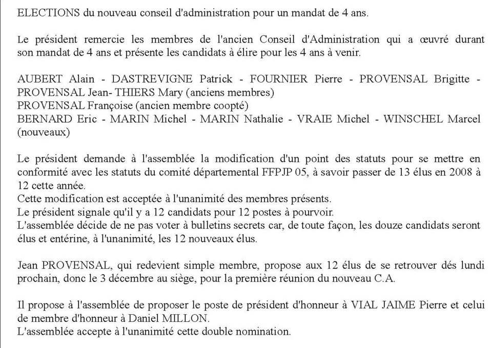 COMPTE RENDU DE L'ASSEMBLEE GENERALE DU GAP ALPES PETANQUE 
