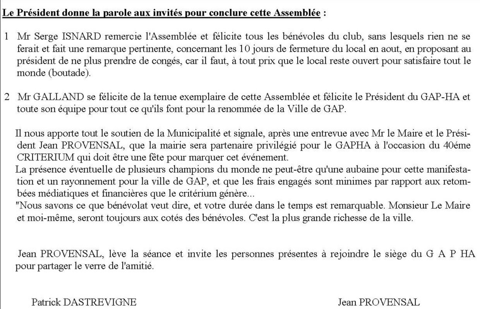 COMPTE RENDU DE L'ASSEMBLEE GENERALE DU GAP ALPES PETANQUE 