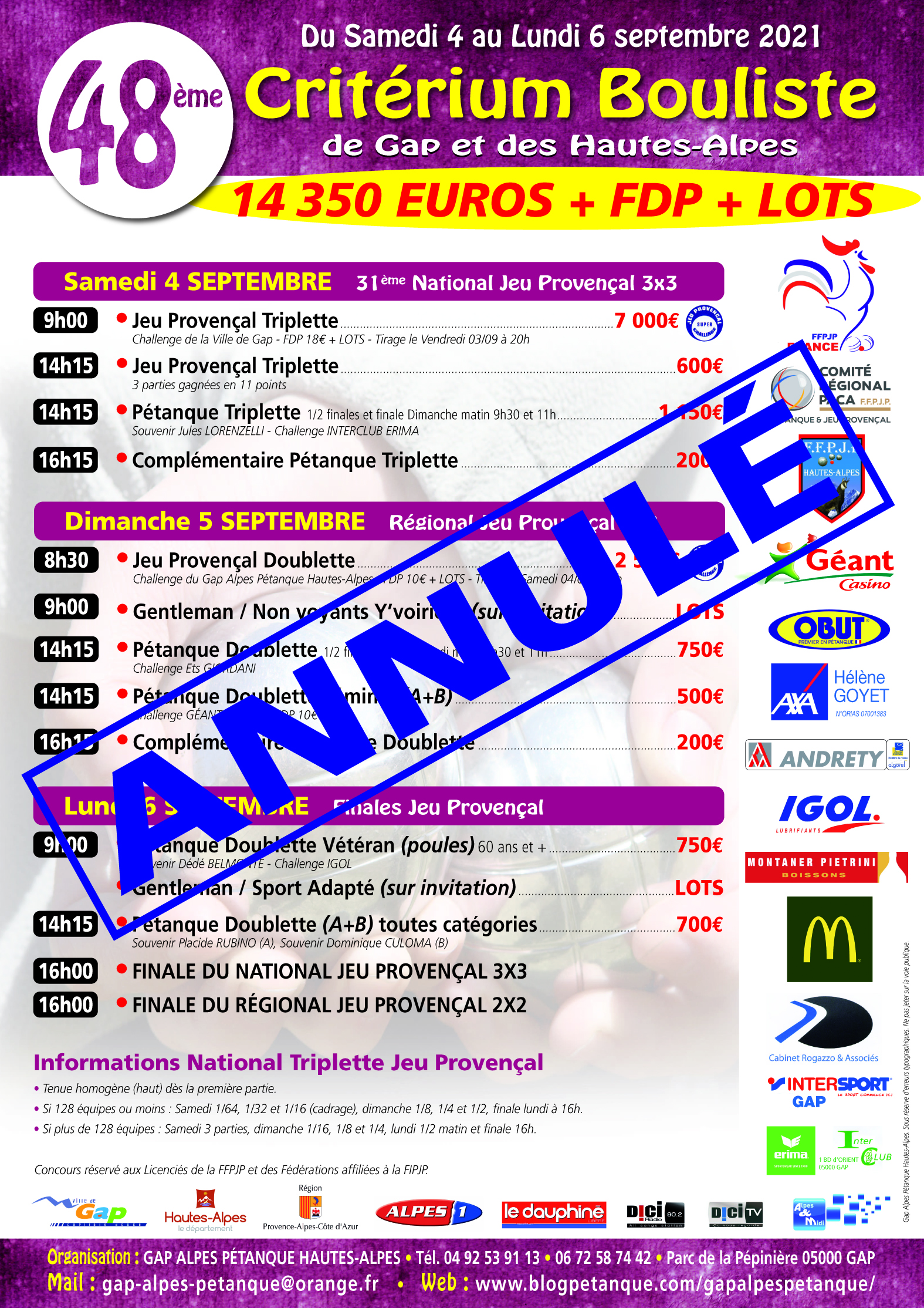 48ème Critérium Bouliste National de la ville de GAP et des HAUTES-ALPES 48ème Critérium Bouliste National de la ville de GAP et des HAUTES-ALPES
