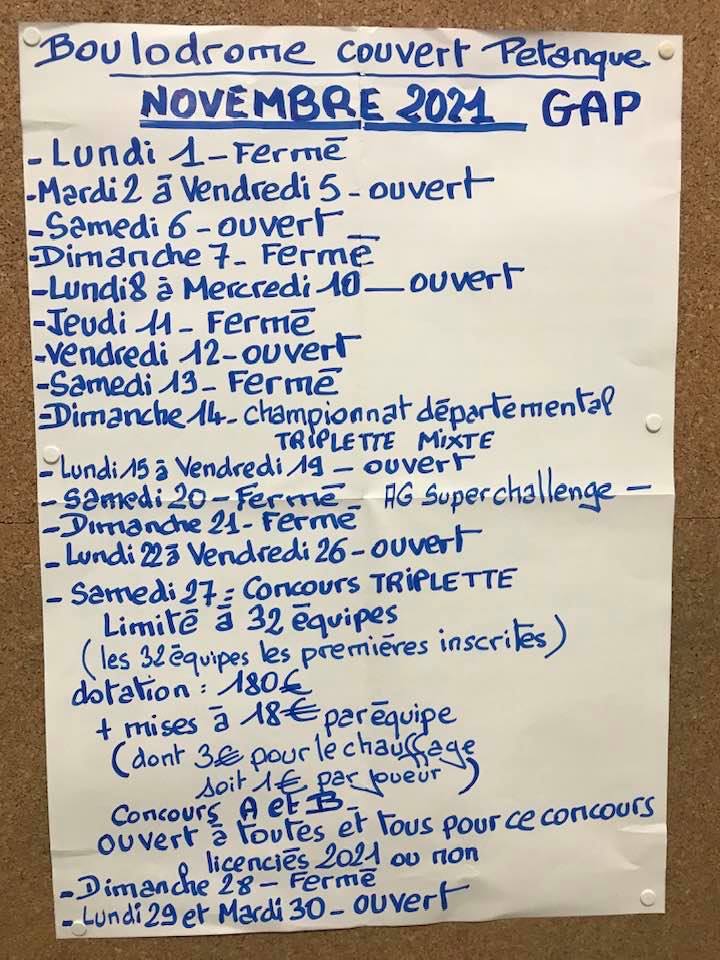 BOULODROME COUVERT GAP SAISON 2021-2022 BOULODROME COUVERT GAP SAISON 2021-2022